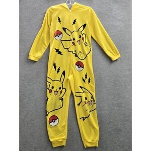 Pokemon Boys Sleepwear 10/12 Yellow Embroidered Jumpsuit Graphic Fleece Pikachu